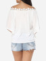 Casual Lace Plain Batwing Captivating Off Shoulder Short-sleeve-t-shirt