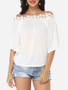 Casual Lace Plain Batwing Captivating Off Shoulder Short-sleeve-t-shirt