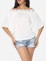 Casual Lace Plain Batwing Captivating Off Shoulder Short-sleeve-t-shirt