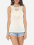 Casual Hollow Out Lace Patchwork Plain Lovely Round Neck Sleeveless-t-shirt