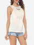 Casual Hollow Out Lace Patchwork Plain Lovely Round Neck Sleeveless-t-shirt