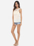 Casual Hollow Out Lace Patchwork Plain Lovely Round Neck Sleeveless-t-shirt