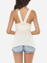 Casual Hollow Out Lace Patchwork Plain Lovely Round Neck Sleeveless-t-shirt