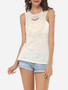 Casual Hollow Out Lace Patchwork Plain Lovely Round Neck Sleeveless-t-shirt