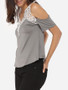 Casual V Neck Dacron Hollow Out Short-sleeve-t-shirt