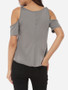 Casual V Neck Dacron Hollow Out Short-sleeve-t-shirt