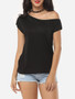 Casual Plain Exquisite One Shoulder Short-sleeve-t-shirt