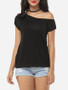 Casual Plain Exquisite One Shoulder Short-sleeve-t-shirt