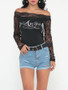 Casual Hollow Out Patchwork Printed Sexy Round Neck Long-sleeve-t-shirt