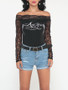 Casual Hollow Out Patchwork Printed Sexy Round Neck Long-sleeve-t-shirt