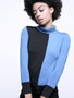 Casual High Neck Color Block Long Sleeve T-Shirt