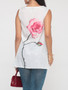 Casual Floral Printed Crew Neck Sleeveless-t-shirt