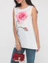 Casual Floral Printed Crew Neck Sleeveless-t-shirt