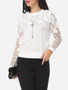 Casual Hollow Out Lace Plain Exquisite Crew Neck Long-sleeve-t-shirt