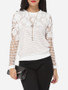 Casual Hollow Out Lace Plain Exquisite Crew Neck Long-sleeve-t-shirt