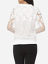 Casual Hollow Out Lace Plain Exquisite Crew Neck Long-sleeve-t-shirt