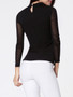 Casual Crew Neck Hollow Out Diamante Patchwork Long Sleeve T-shirt