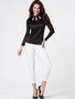 Casual Crew Neck Hollow Out Diamante Patchwork Long Sleeve T-shirt