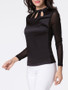 Casual Crew Neck Hollow Out Diamante Patchwork Long Sleeve T-shirt