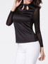 Casual Crew Neck Hollow Out Diamante Patchwork Long Sleeve T-shirt