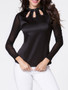 Casual Crew Neck Hollow Out Diamante Patchwork Long Sleeve T-shirt