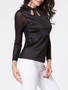 Casual Crew Neck Hollow Out Diamante Patchwork Long Sleeve T-shirt