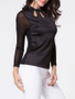 Casual Crew Neck Hollow Out Diamante Patchwork Long Sleeve T-shirt