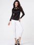 Casual Crew Neck Hollow Out Diamante Patchwork Long Sleeve T-shirt