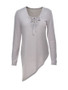 Casual V-Neck  Asymmetric Hem Lace-Up  Plain Long Sleeve T-Shirts