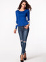 Casual Round Neck Decorative Lace Hollow Out Long Sleeve T-Shirt