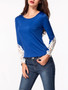 Casual Round Neck Decorative Lace Hollow Out Long Sleeve T-Shirt