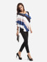 Casual Color Block Striped Cape Sleeve Women's Boat Neck Short-sleeve-t-shirt