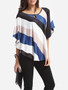 Casual Color Block Striped Cape Sleeve Women's Boat Neck Short-sleeve-t-shirt