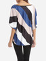 Casual Color Block Striped Cape Sleeve Women's Boat Neck Short-sleeve-t-shirt