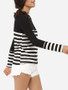 Casual Boat Neck Dacron Striped Long-sleeve-t-shirt