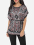 Casual Printed Batwing Extraordinary Round Neck Short-sleeve-t-shirt