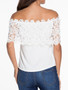 Casual Off Shoulder Charming Decorative Lace Plain Short Sleeve T-Shirt