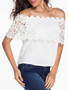 Casual Off Shoulder Charming Decorative Lace Plain Short Sleeve T-Shirt