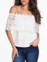 Casual Off Shoulder Charming Decorative Lace Plain Short Sleeve T-Shirt