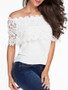 Casual Off Shoulder Charming Decorative Lace Plain Short Sleeve T-Shirt