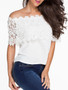 Casual Off Shoulder Charming Decorative Lace Plain Short Sleeve T-Shirt