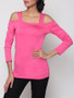 Casual Hollow Out Plain Off Shoulder Long Sleeve T-shirt