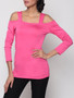 Casual Hollow Out Plain Off Shoulder Long Sleeve T-shirt