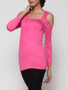 Casual Hollow Out Plain Off Shoulder Long Sleeve T-shirt