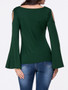 Casual Cowl Neck Cutout Plain Bell Long Sleeve T-Shirt