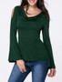 Casual Cowl Neck Cutout Plain Bell Long Sleeve T-Shirt