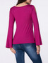 Casual Cowl Neck Cutout Plain Bell Long Sleeve T-Shirt