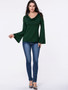 Casual Cowl Neck Cutout Plain Bell Long Sleeve T-Shirt