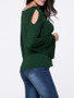 Casual Cowl Neck Cutout Plain Bell Long Sleeve T-Shirt