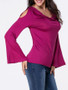 Casual Cowl Neck Cutout Plain Bell Long Sleeve T-Shirt